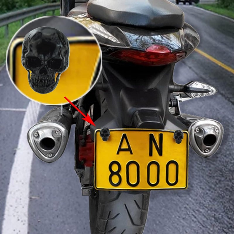 Abfer Skull License Plate Screws Cover Anti Theft License Plate Screw Frame Bolt Kit Decorative Fit for Most Vehicle Motorcycles Trucks (Black) - Image 3